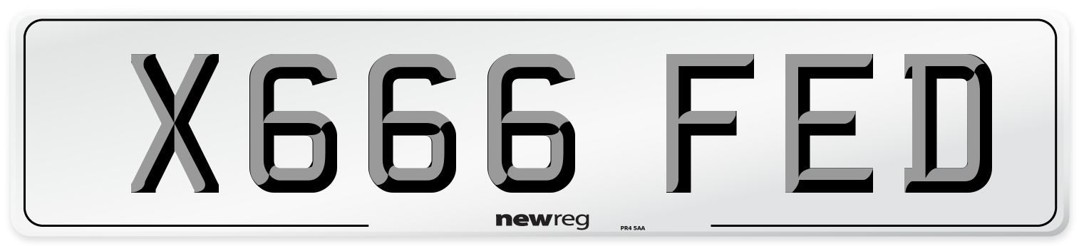 X666 FED Number Plate from New Reg